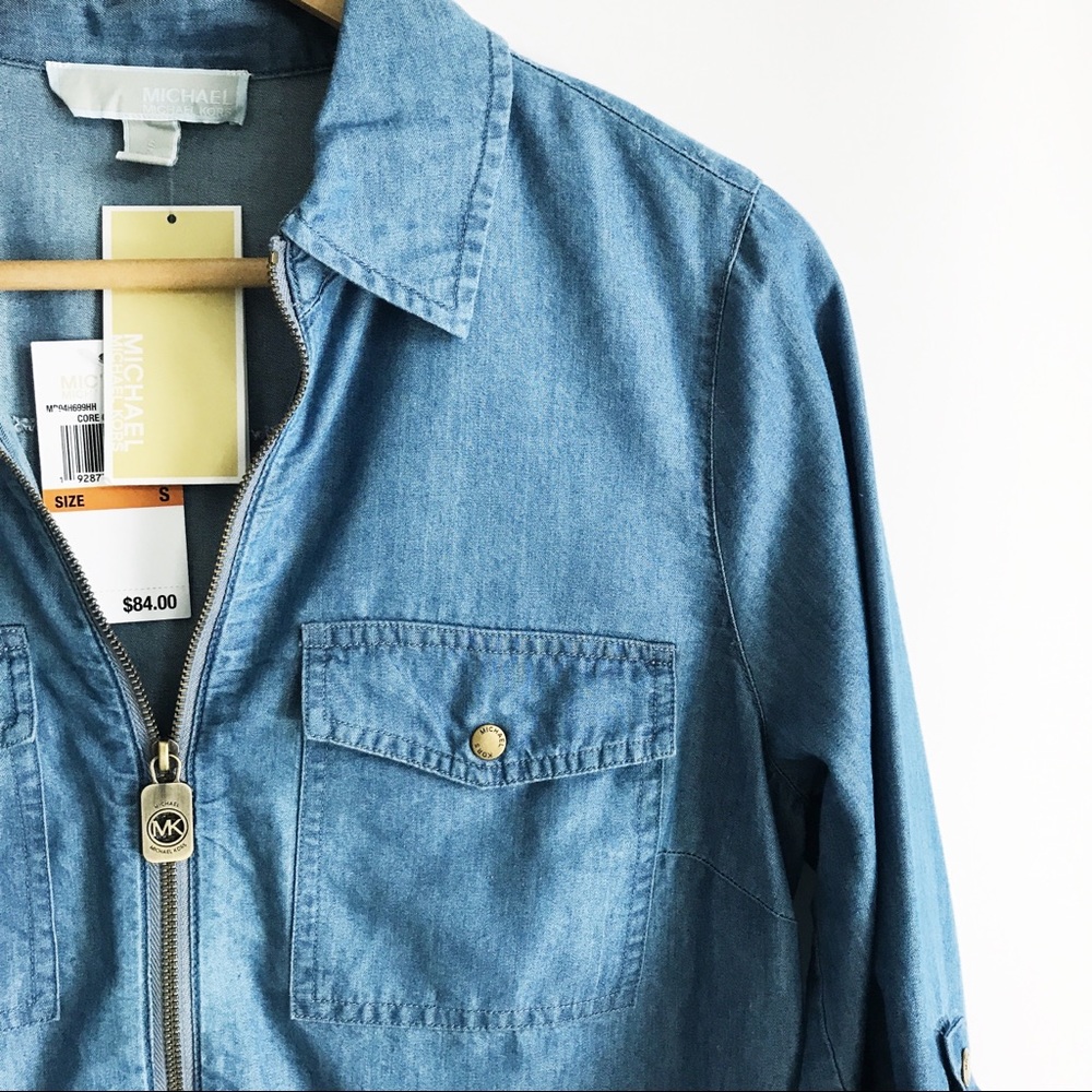 Michael Kors Chambray Zip-Front Shirt - Picture 8 of 12